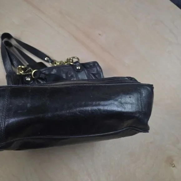 Coach Poppy Camellia Pushlock Leather Tote Glossy Black Leather #1 - Picture 8 of 14